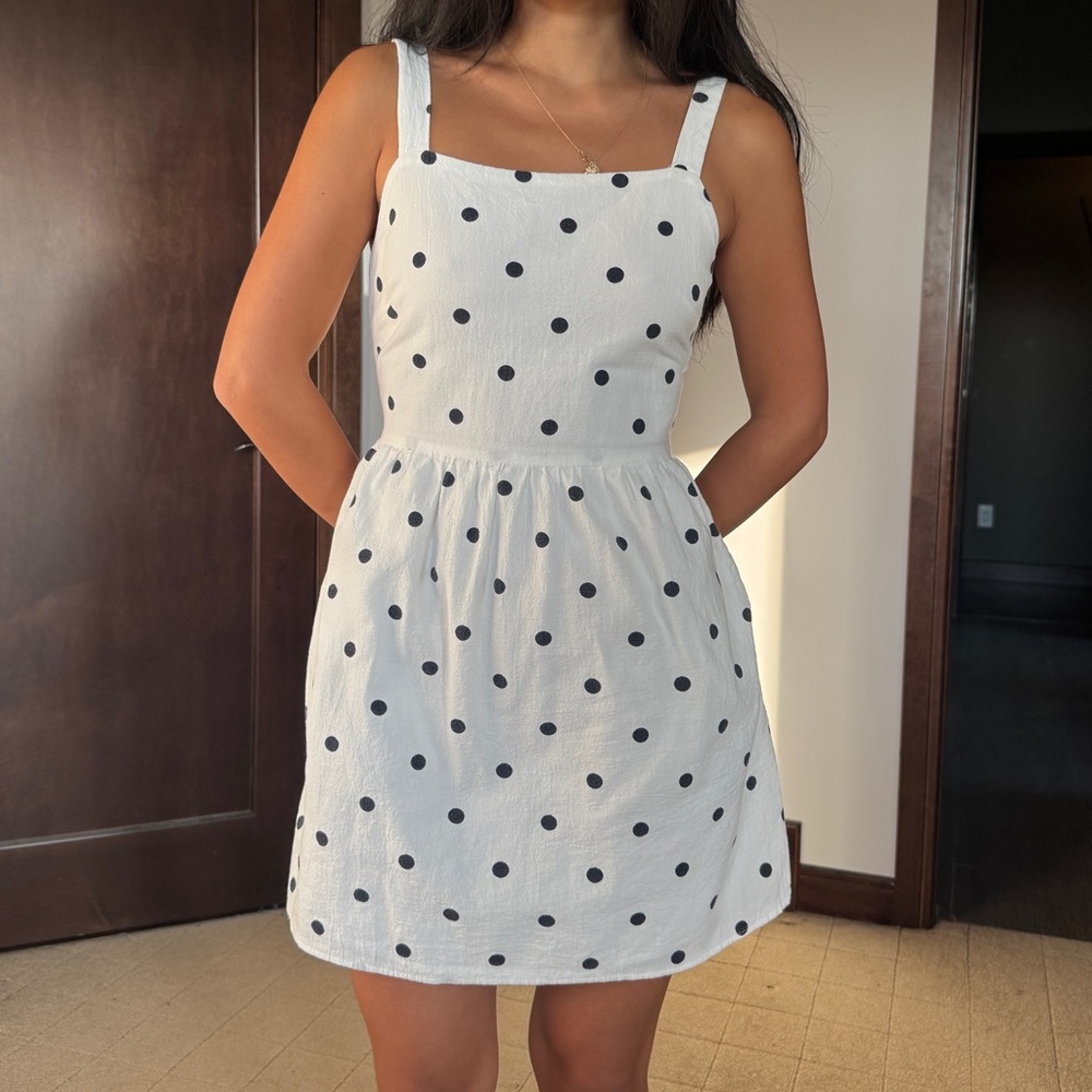 White polka dot tie back mini dress